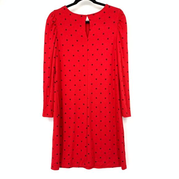SOLD Old Navy Shift Dress Womens Size Medium Red Black Polka Dots Long Sleeve - Picture 3 of 8